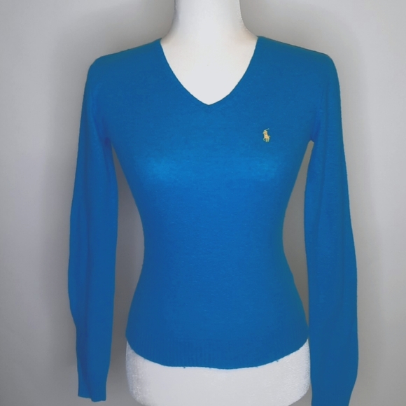 Ralph Lauren Sport Turquoise V-Neck Sweater, Size X-Small - Picture 1 of 5